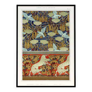 Poster "Kingfishers and Horses", after an Art Nouveau lithograph.