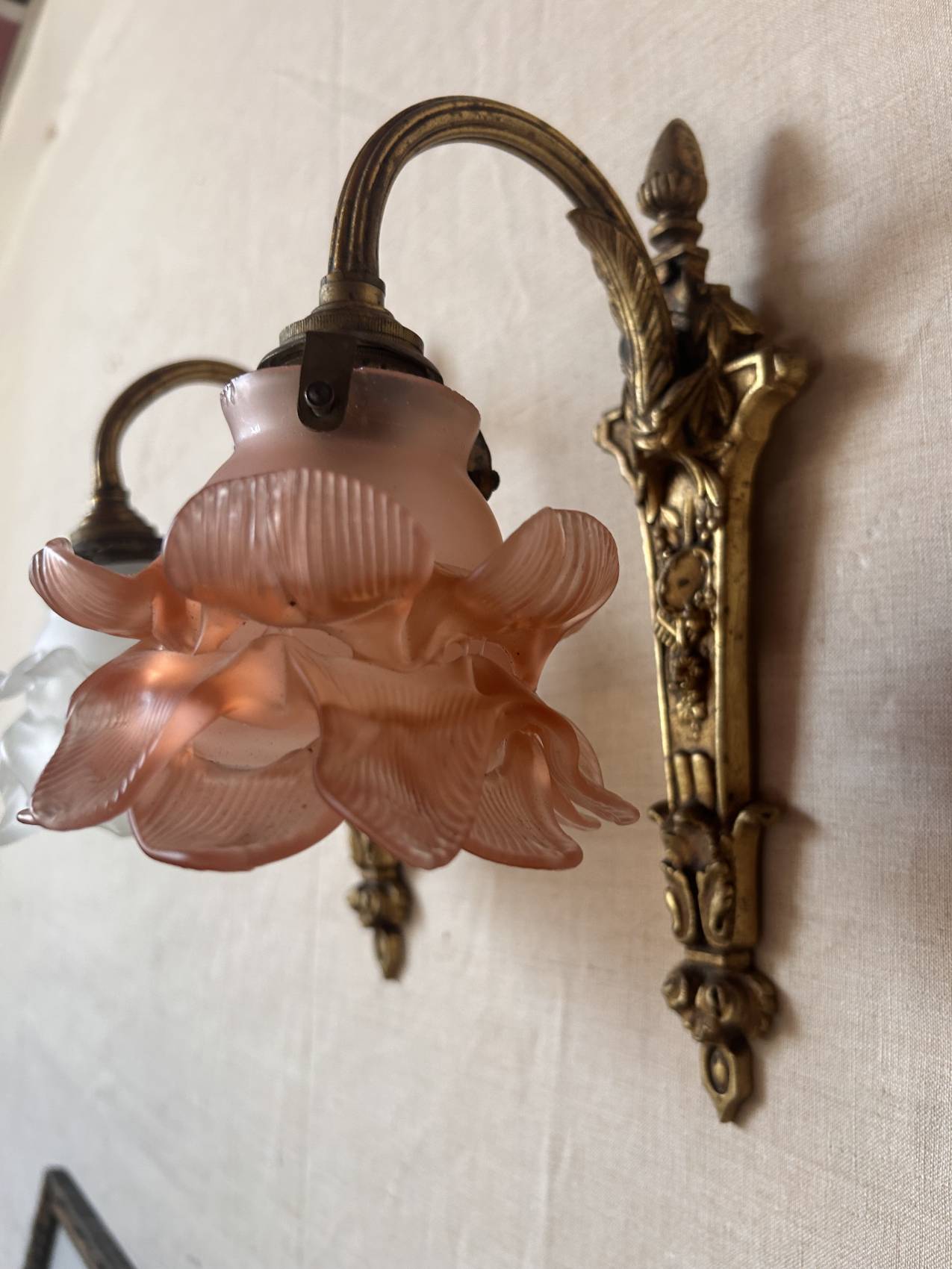 Pair of antique wall sconces in gilded bronze with glass tulips – Louis XVI style circa 1900 – superb
