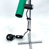 Reggiani, vintage chrome and green lacquer adjustable table lamp. Italy 1970s