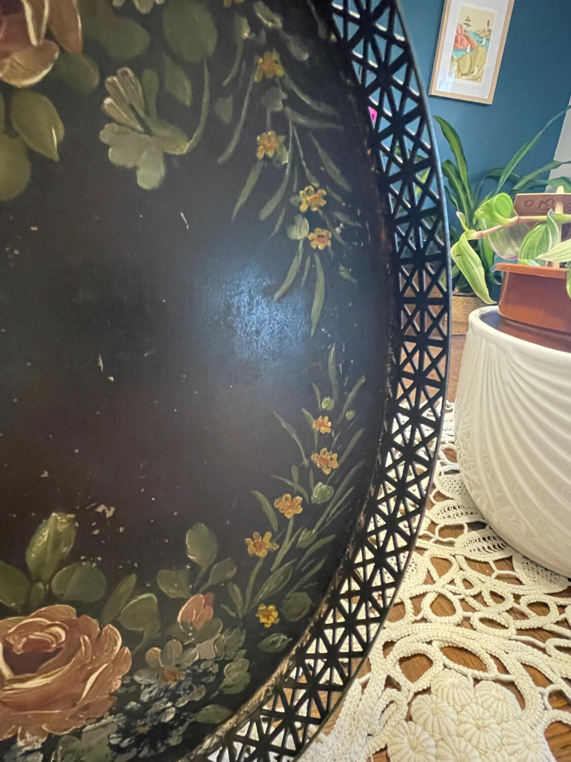 Oval painted tin tray Napoleon III