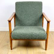 GFM-142 armchair, design by Edmund Homa from the 70s, olive green thick boucle - 2 pieces available