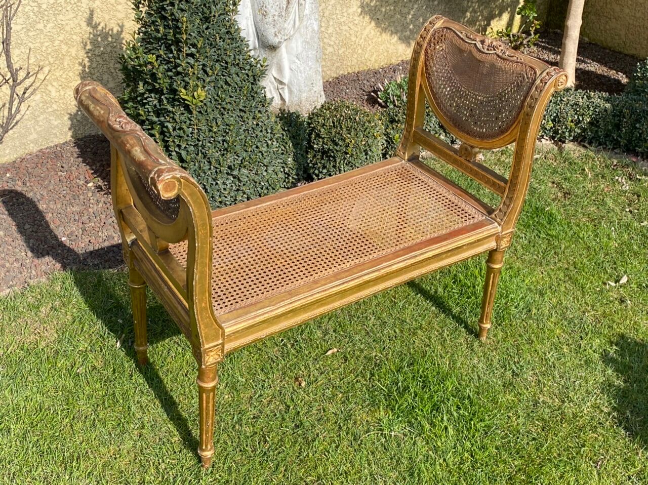 Petite Banquette Bois Doré and Cannage Style Louis XVI