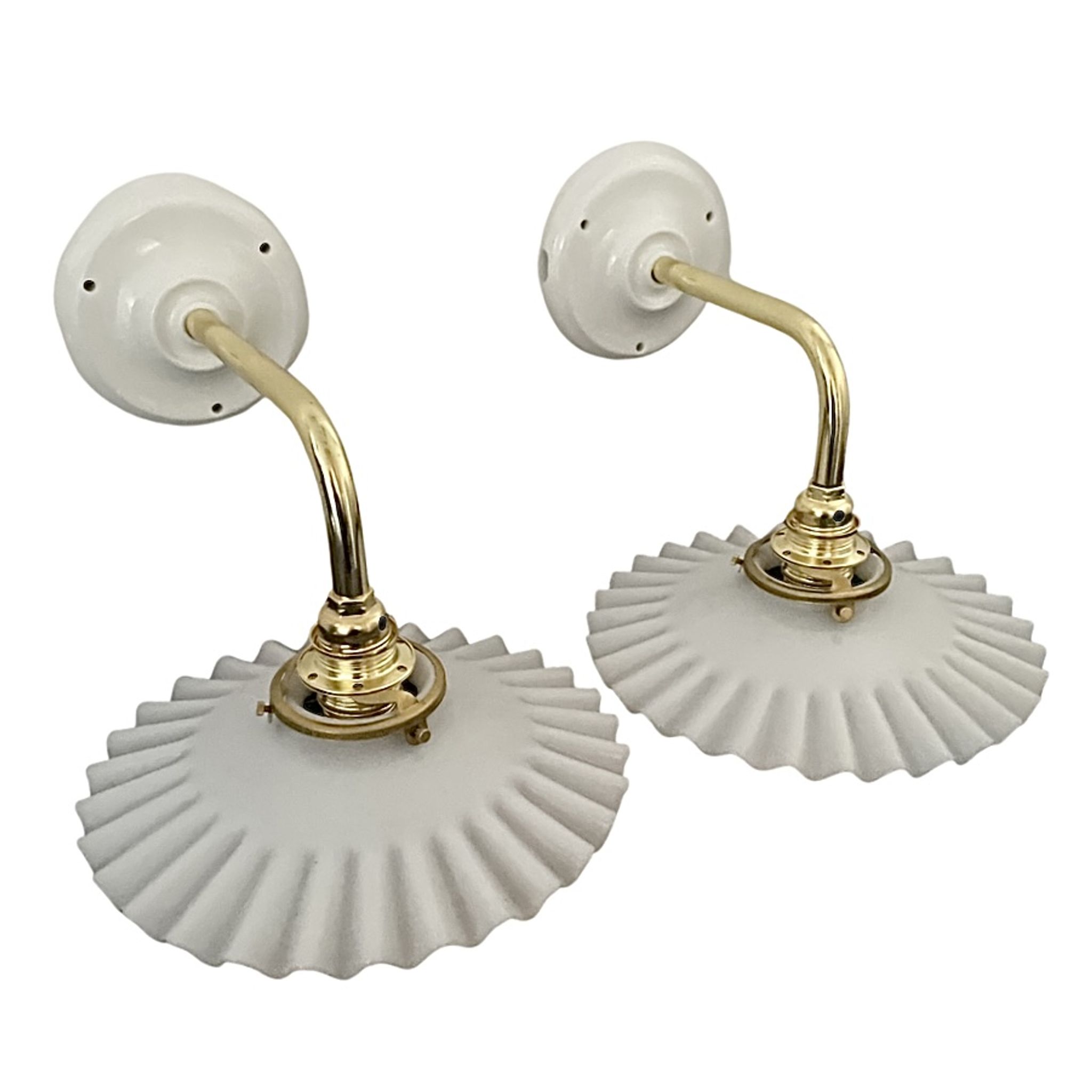Set of two vintage white opaline wall lamps electrified to nine