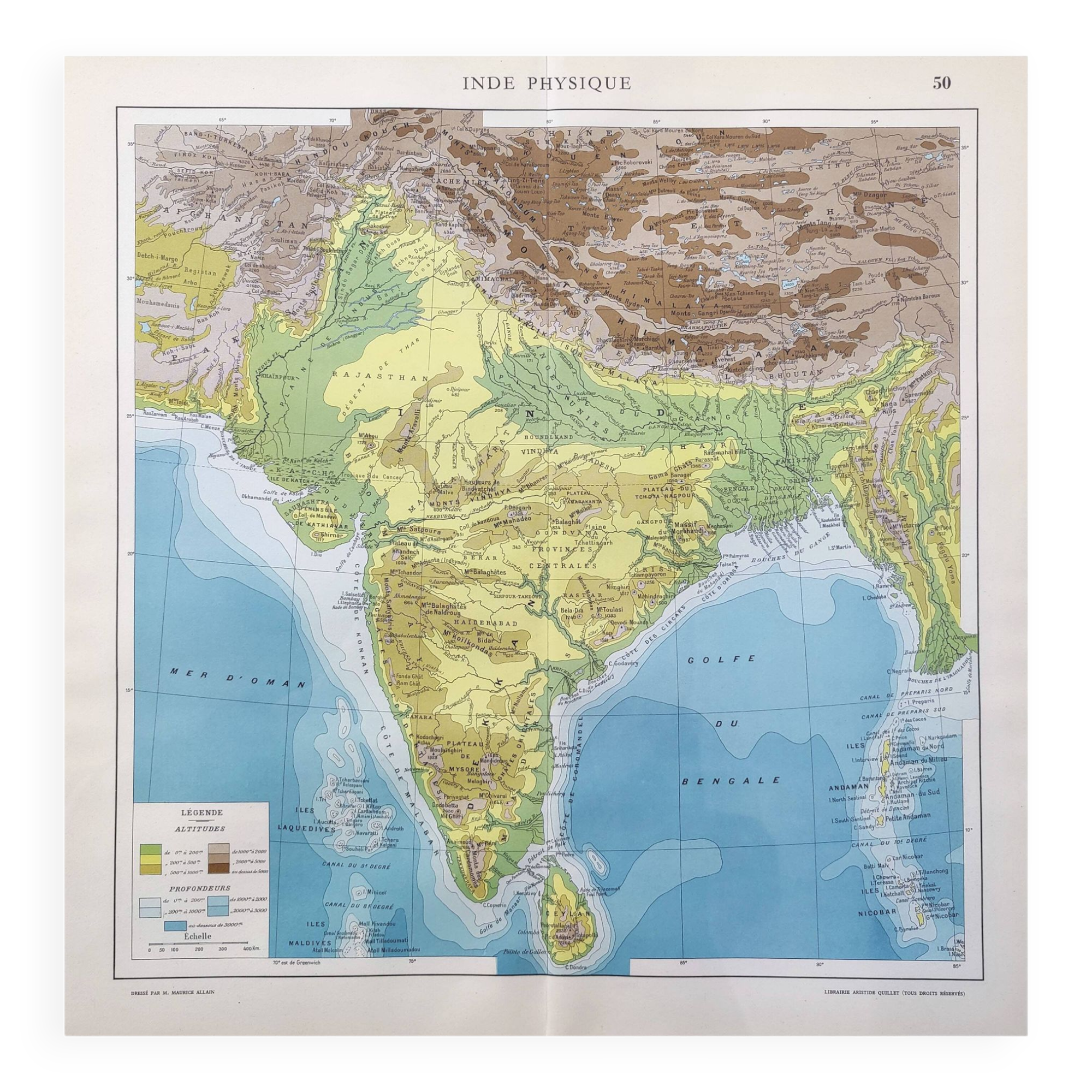Vintage India map 43x43cm from 1950