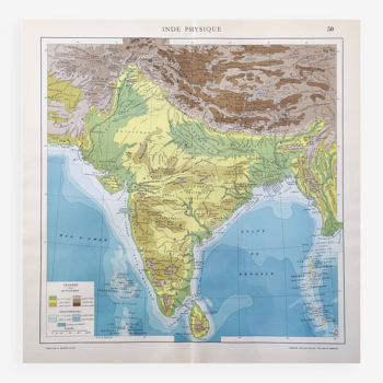 Vintage India map 43x43cm from 1950