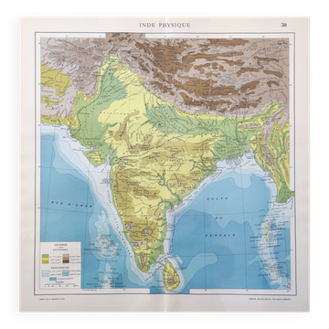 Vintage map of India 43x43cm from 1950.