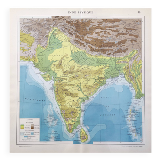 Vintage India map 43x43cm from 1950