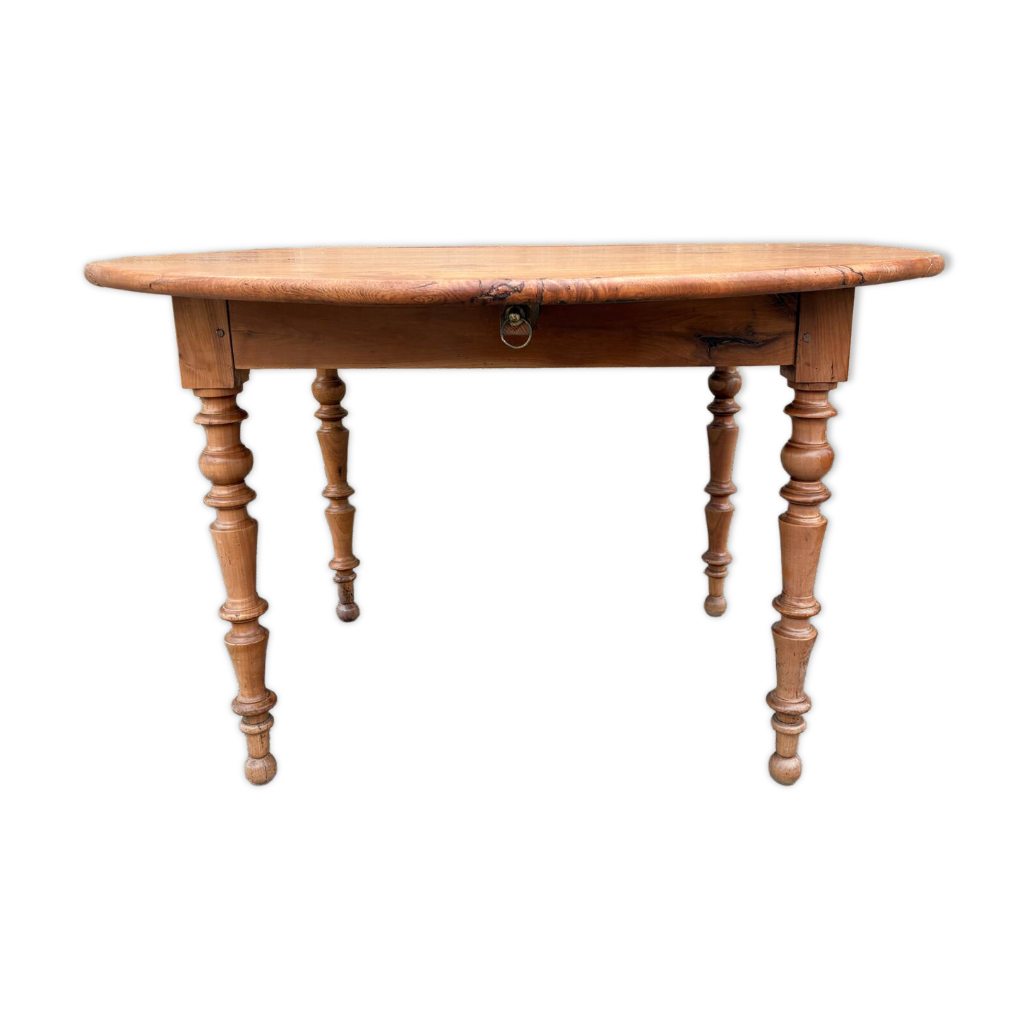 Round solid oak table with extensions, cabinetmaker's sliding mechanism,