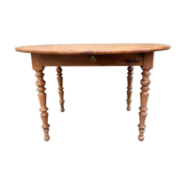 Round solid oak table with extensions, cabinetmaker's sliding mechanism,