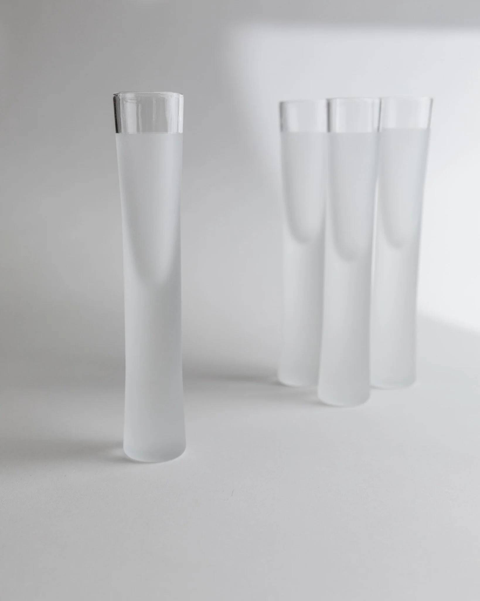 Transparent Murano Glass Liqueur Glasses - Set of 4, Ice-Effect, Heavy Tubular Design, Italy 1980s