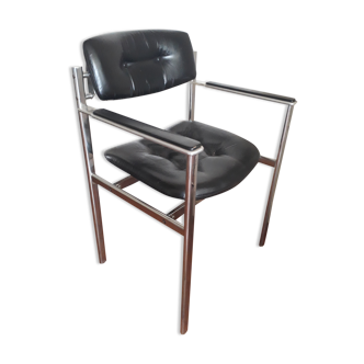 Office armchair vintage design 1940/1960 black leather and chrome