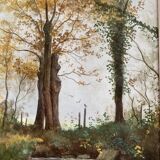 Painting on paper the underwood autumn fog signed jean paul barre