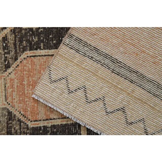 1970s Vintage Turkish Oushak Handmade Wool Cotton Orange Runner Rug 95x374