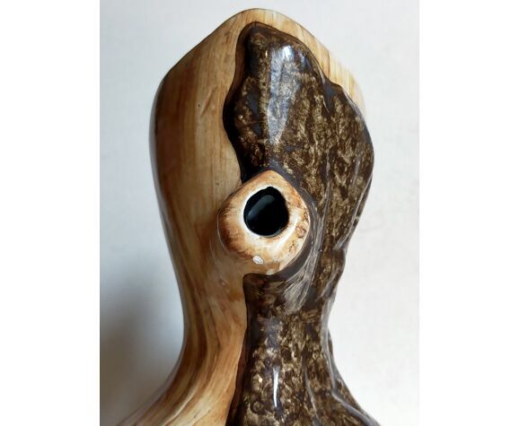 Faux-bois ceramic pitcher signed "Cérart" MONACO vintage