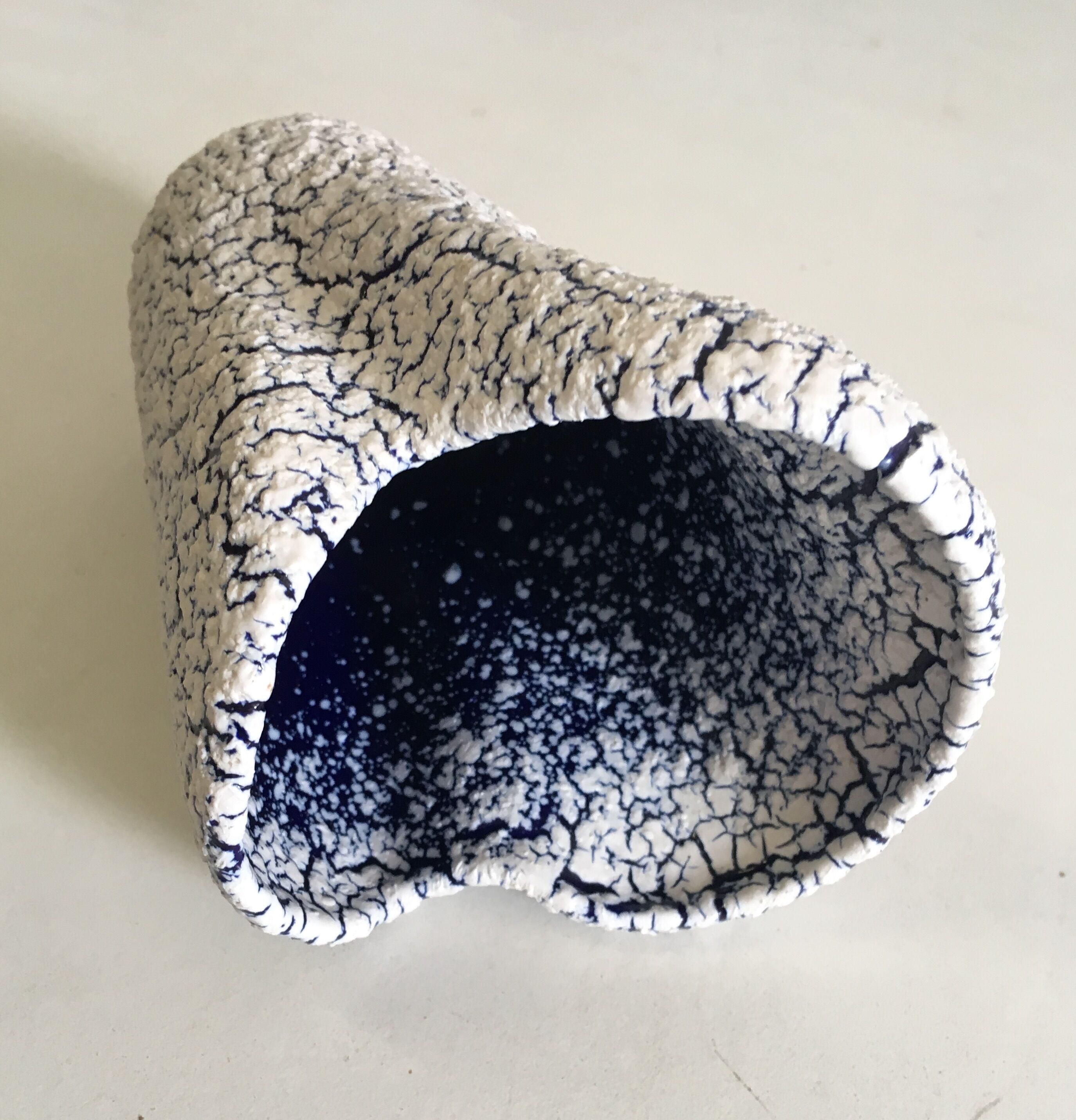 White and blue "fat Lava" vase - 60s
