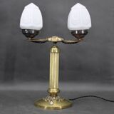 1930s Secession brass and glass dual desk lamp, Czechoslovakia