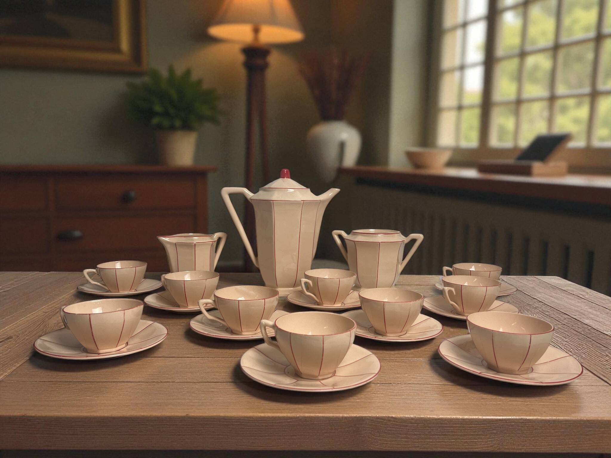 Art Deco, Digoin Sarreguemines pink coffee service circa 1930
