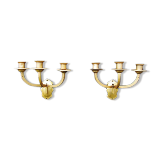 Antique Bronze and Brass 3 arm candle wall sconces Piano Organ fixtures French early 1900s can be re