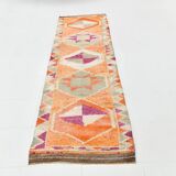 Tapis runner vintage berbère, motifs géométriques orange violet, 74x307Cm