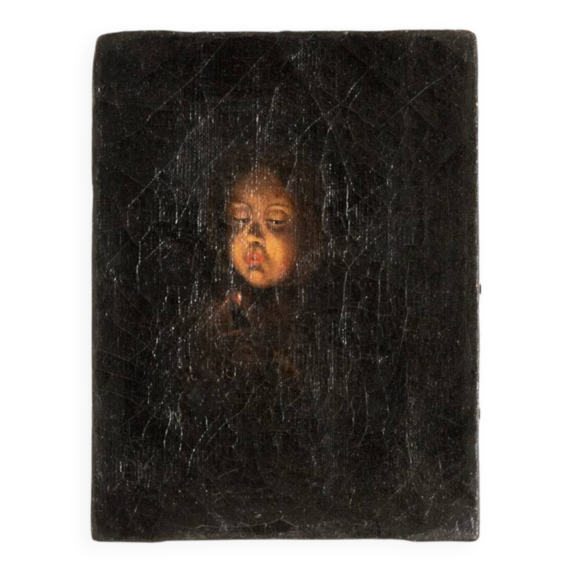 Oil on canvas, portrait in chiaroscuro, 19th century.