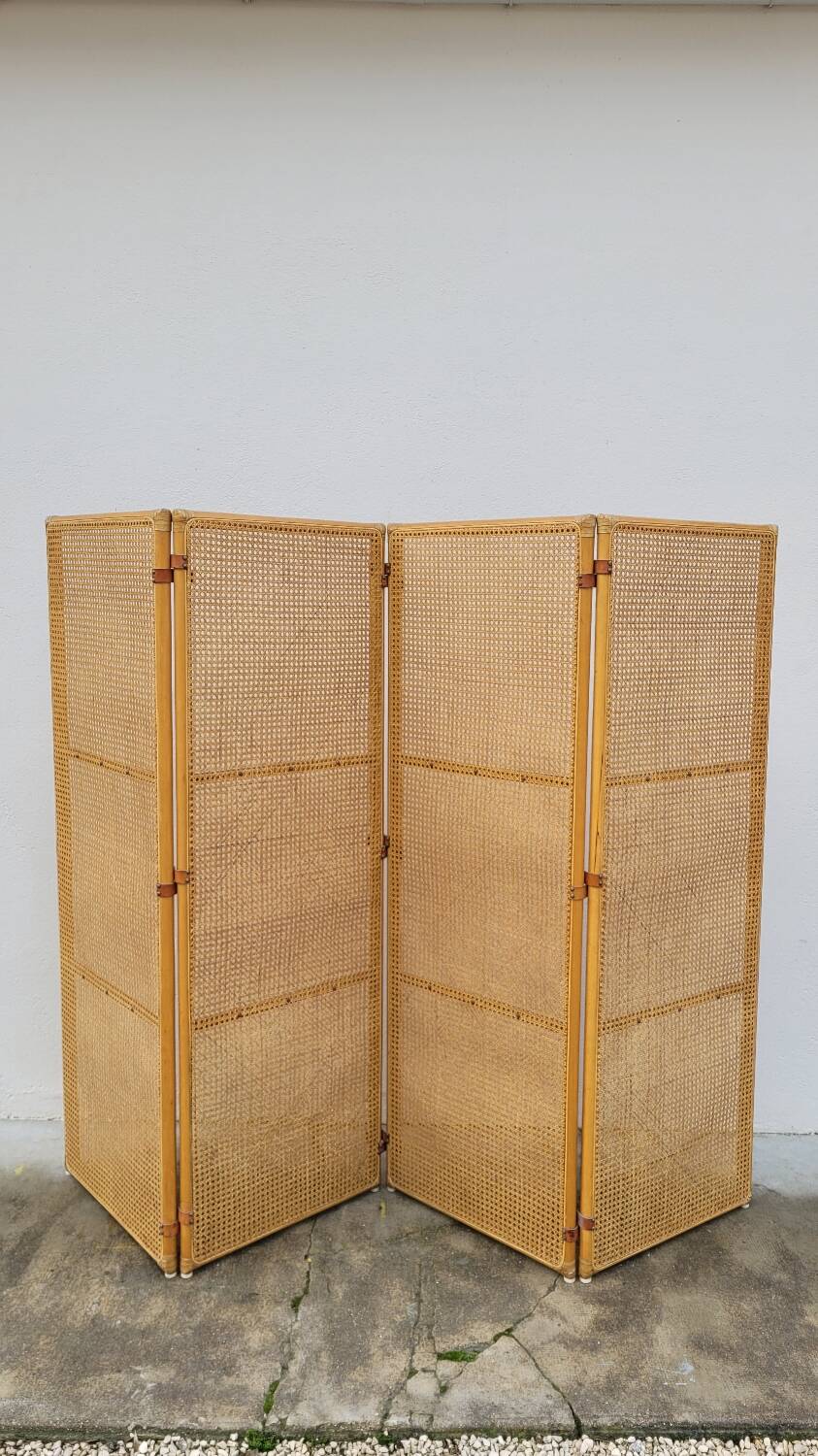 Vintage wicker claustra screen - 1950s