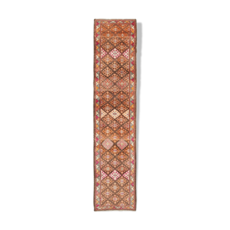 Hand-Knotted Rustic Turkish Beige Runner Carpet 84 cm x 375 cm