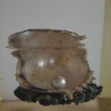1970 Table lighter with pearl oyster in resin inclusion