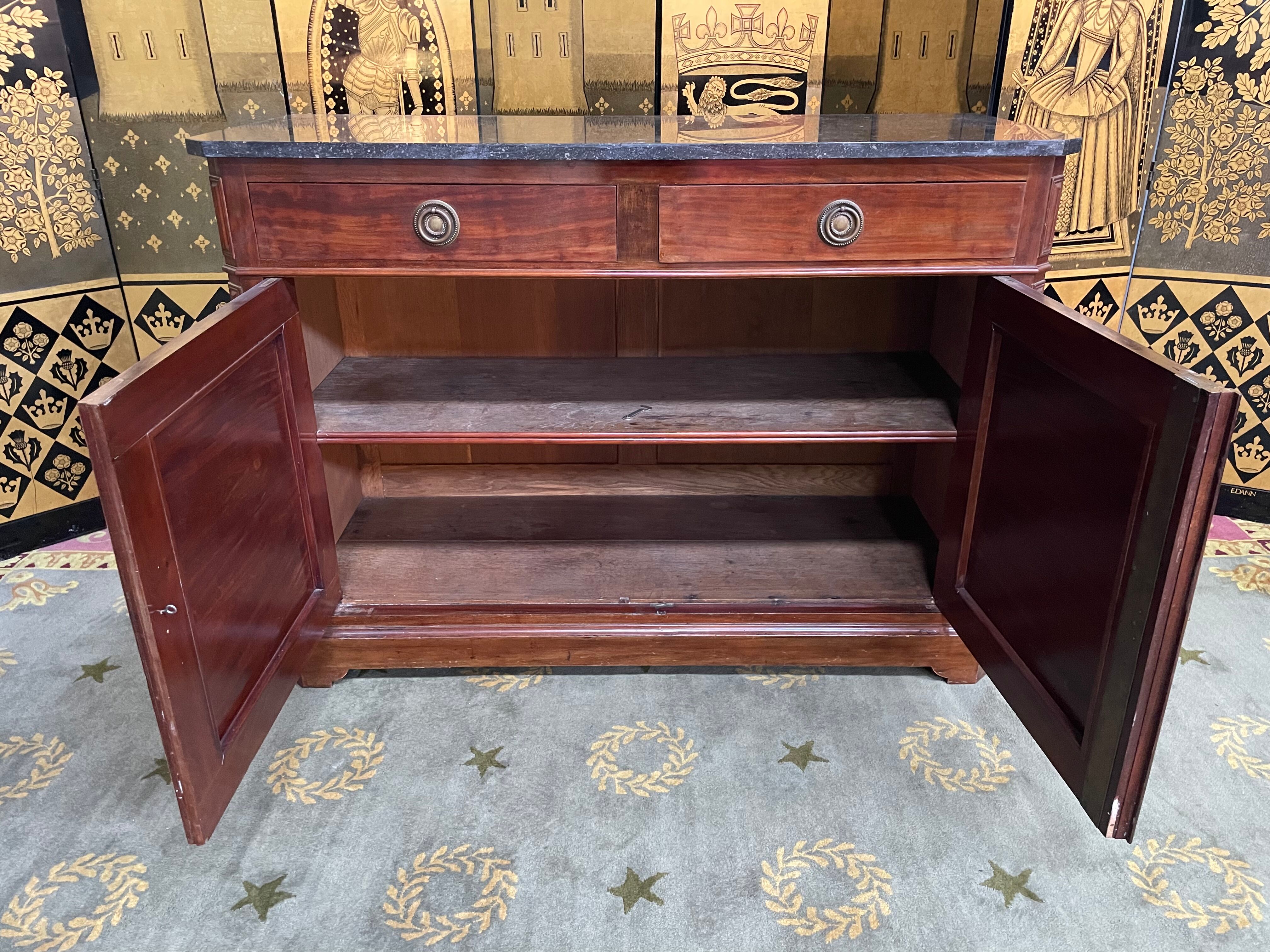 Louis Philippeen low sideboard mahogany and black marble 1900