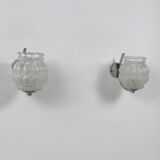 Pair of vintage chrome metal and bubble glass wall lights, France, 1950.