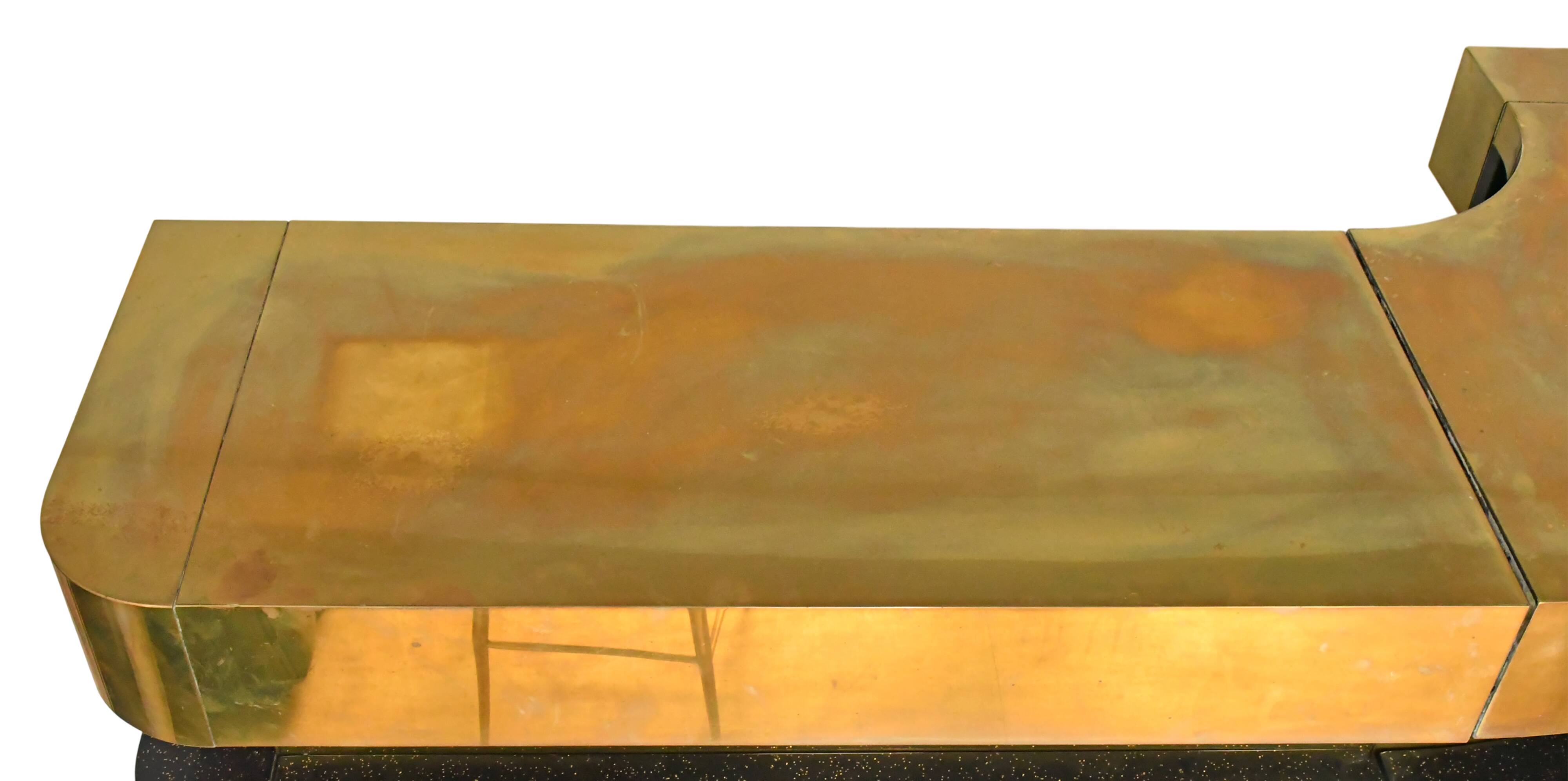 Bar in black lacquer and gilded brass by Jean-Claude Mahey for Maison Romeo.