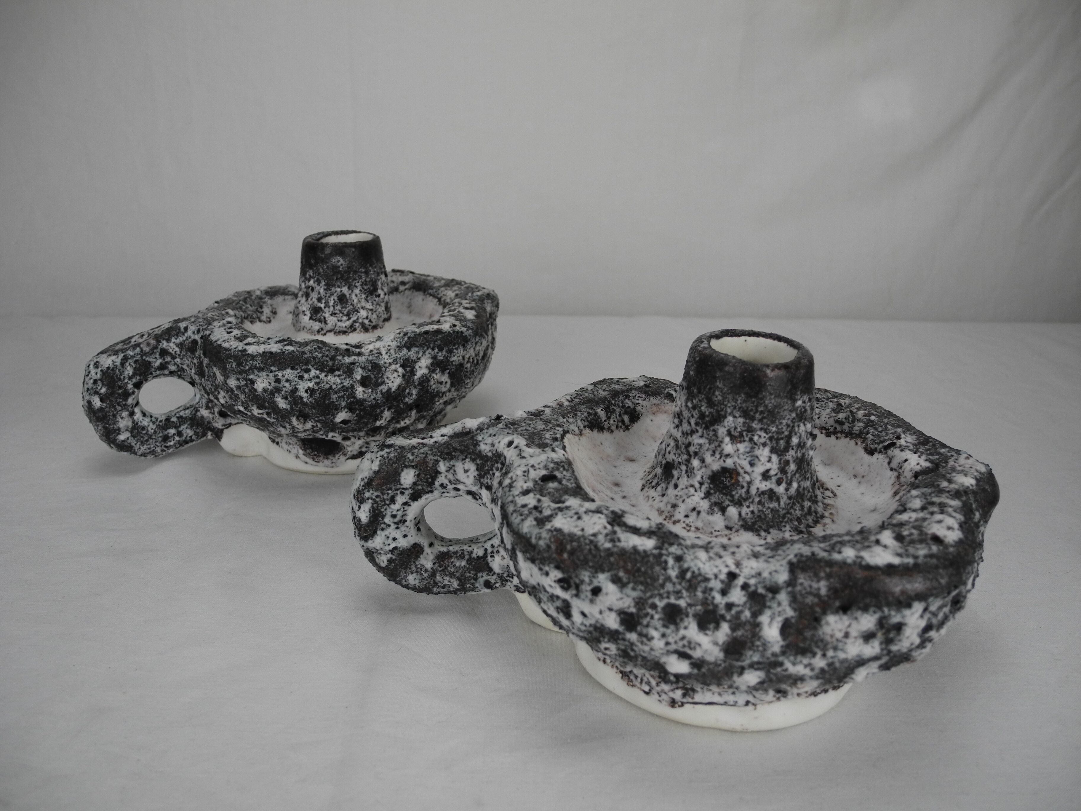 Pair of ceramic candlesticks Vallauris fat lava Keramik