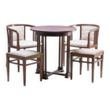 Art Nouveau seating set, bentwood table, armchairs & stools, circa 1910