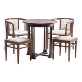 Ensemble de sièges Art nouveau, table en bois courbé, fauteuils et tabourets, vers 1910