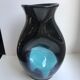 free-form design vase in black and blue ceramic from the 70s
