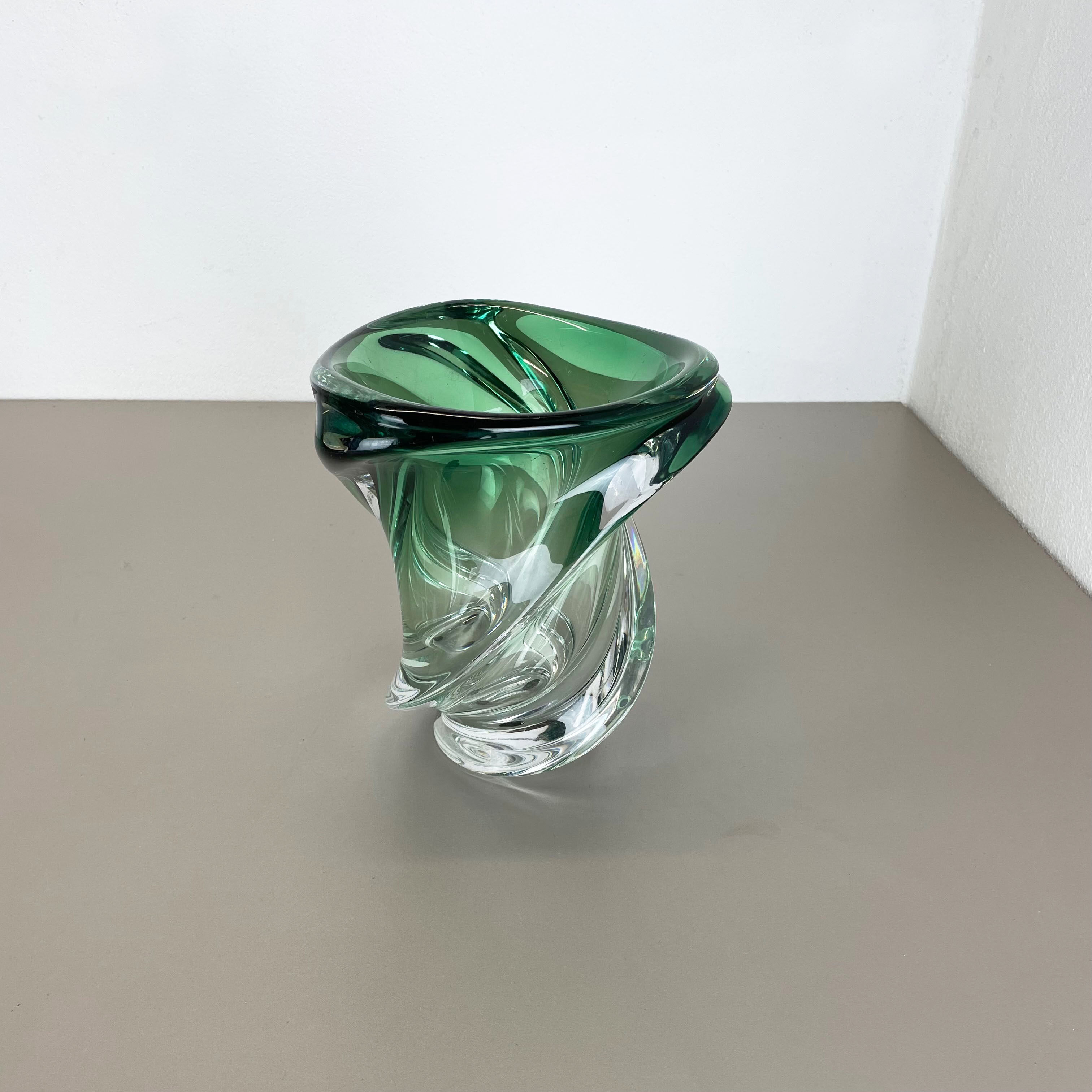 Heavy 5,1kg Crystal "Wave" Glass Vase Object by Val Saint Lambert, Belgium 1960s
