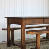 Table de ferme et ses 2 bancs, table de ferme bois ancienne, meuble de salon, campagne, chalet, déco