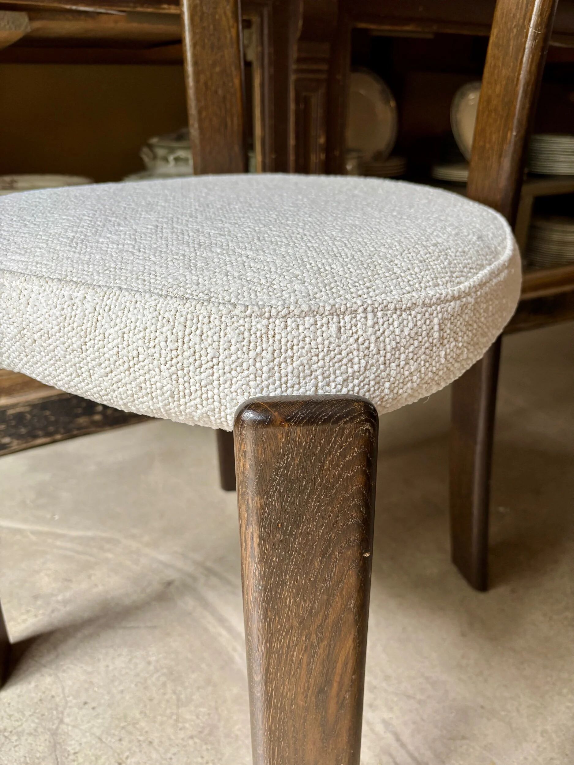Beech chair with ecru boucle cotton "Rey" by Bruno Rey