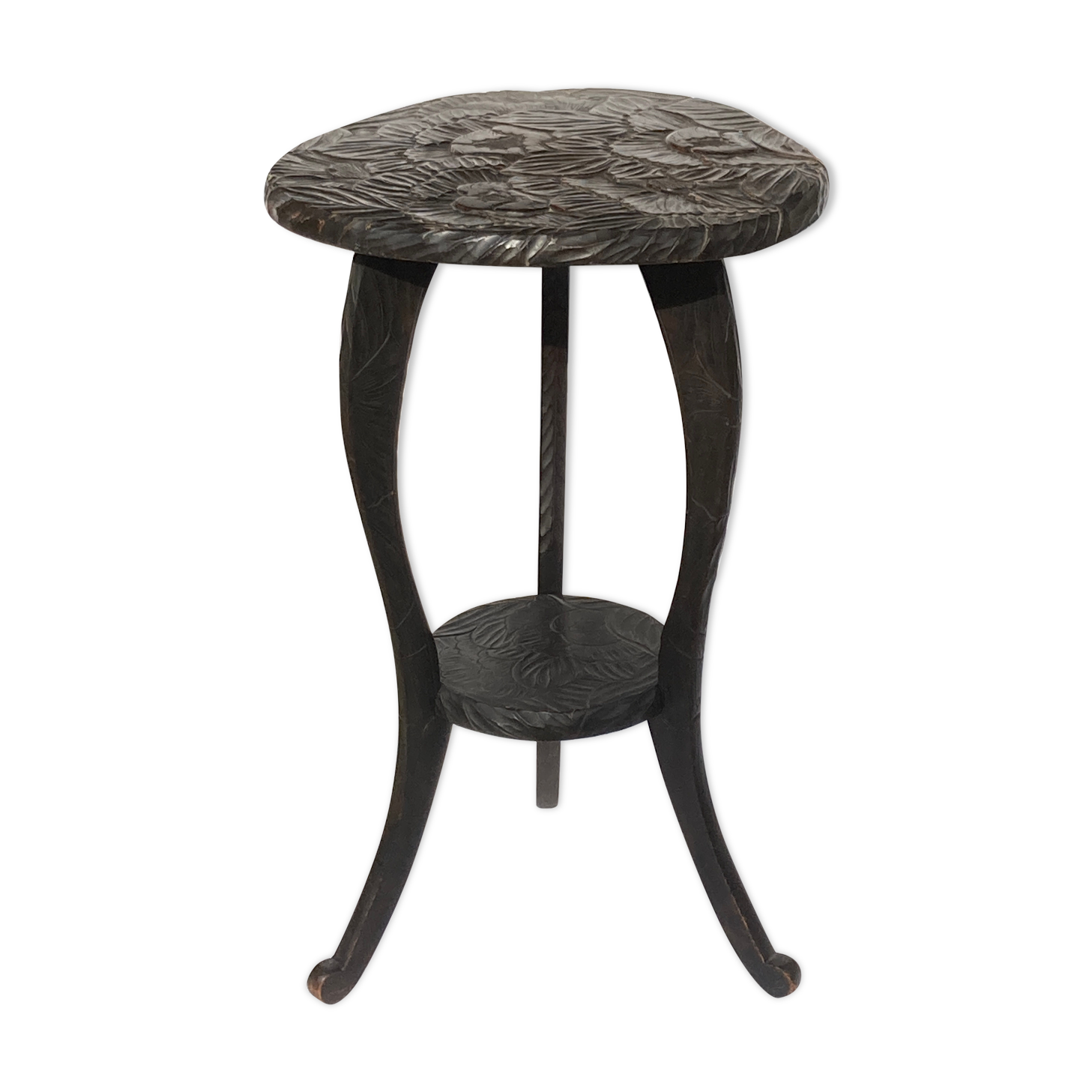 Liberty London 1905 Japanese hand carved floral side table or plant stand