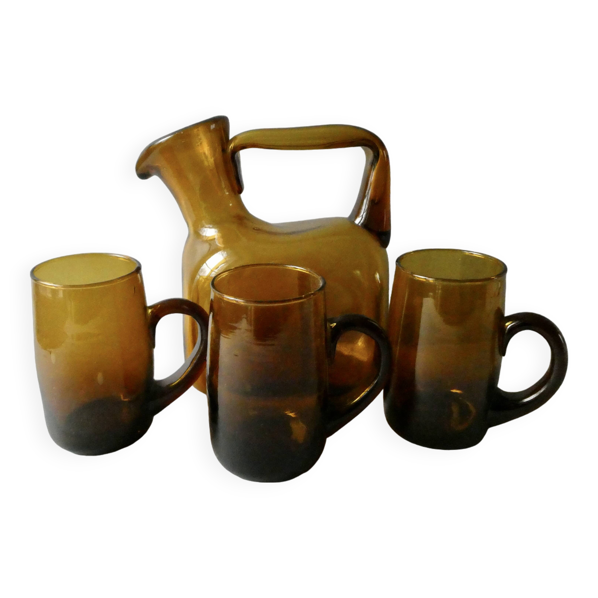 1 blown glass pitcher and its cups, 60s-70s