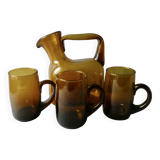1 blown glass pitcher and its cups, 60s-70s