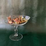 Old compote bowl, standing bezel in engraved crystal circa 1900