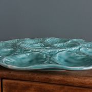 Turquoise barbotine oyster dish Gien France
