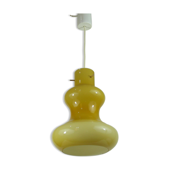 Suspension opaline jaune vintage 1970