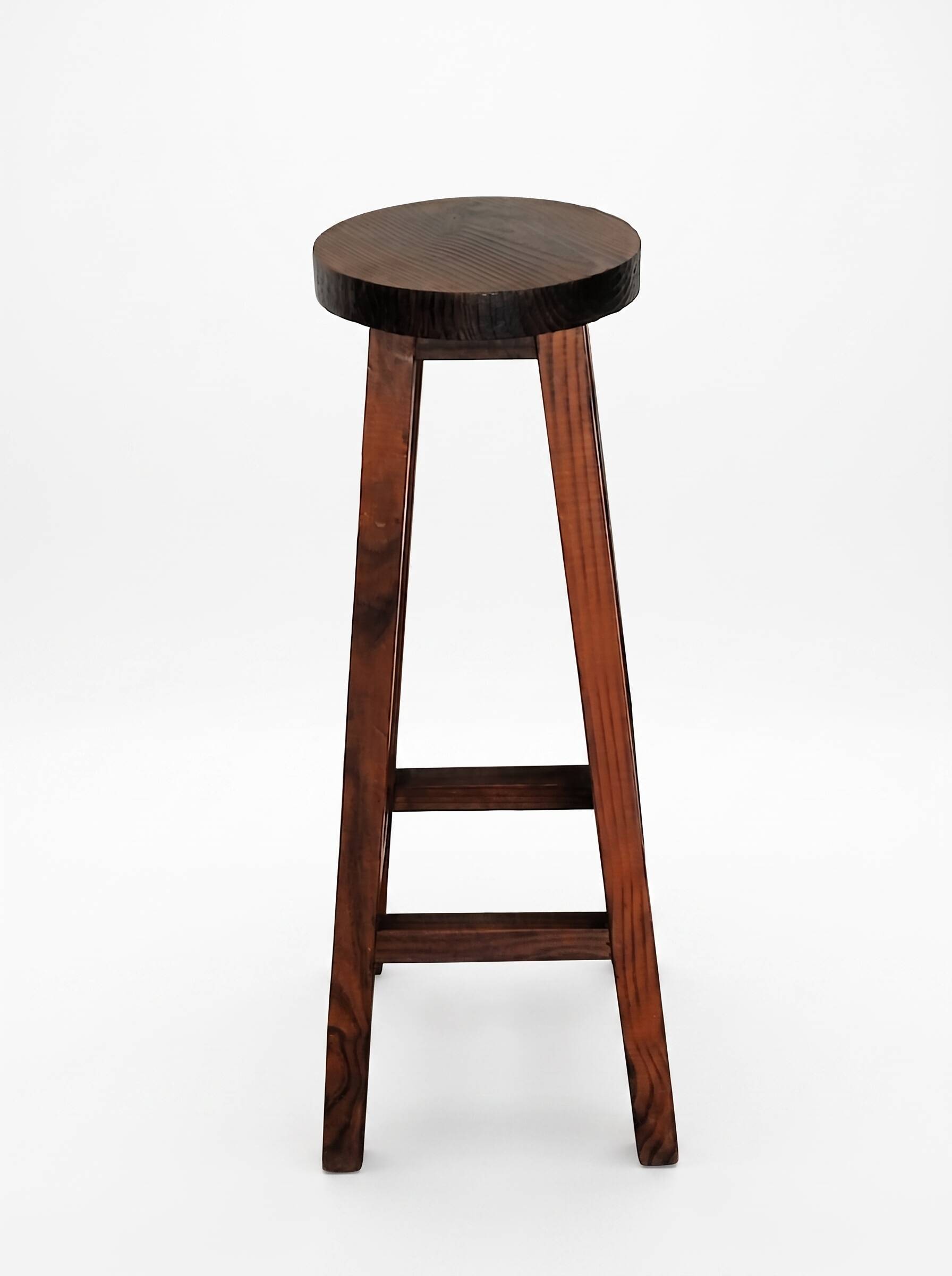 Handcrafted Vintage High Stool Solid Wood Hand-Carved