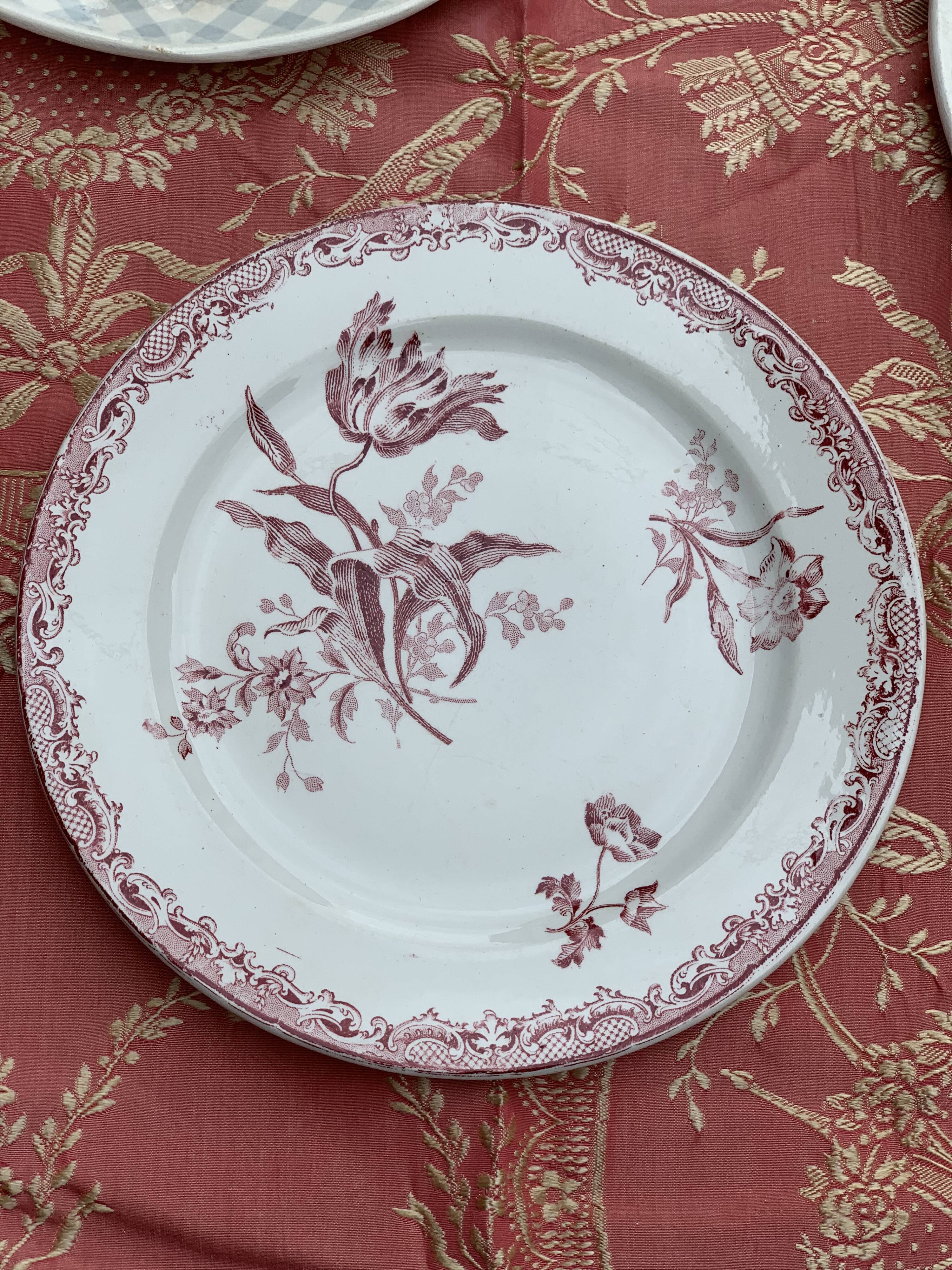 6 Antique earthenware dessert plates, matching patterns