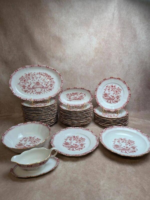 Lot de 12 assiettes plates Seltmann Weiden Bavaria Theresia rouge