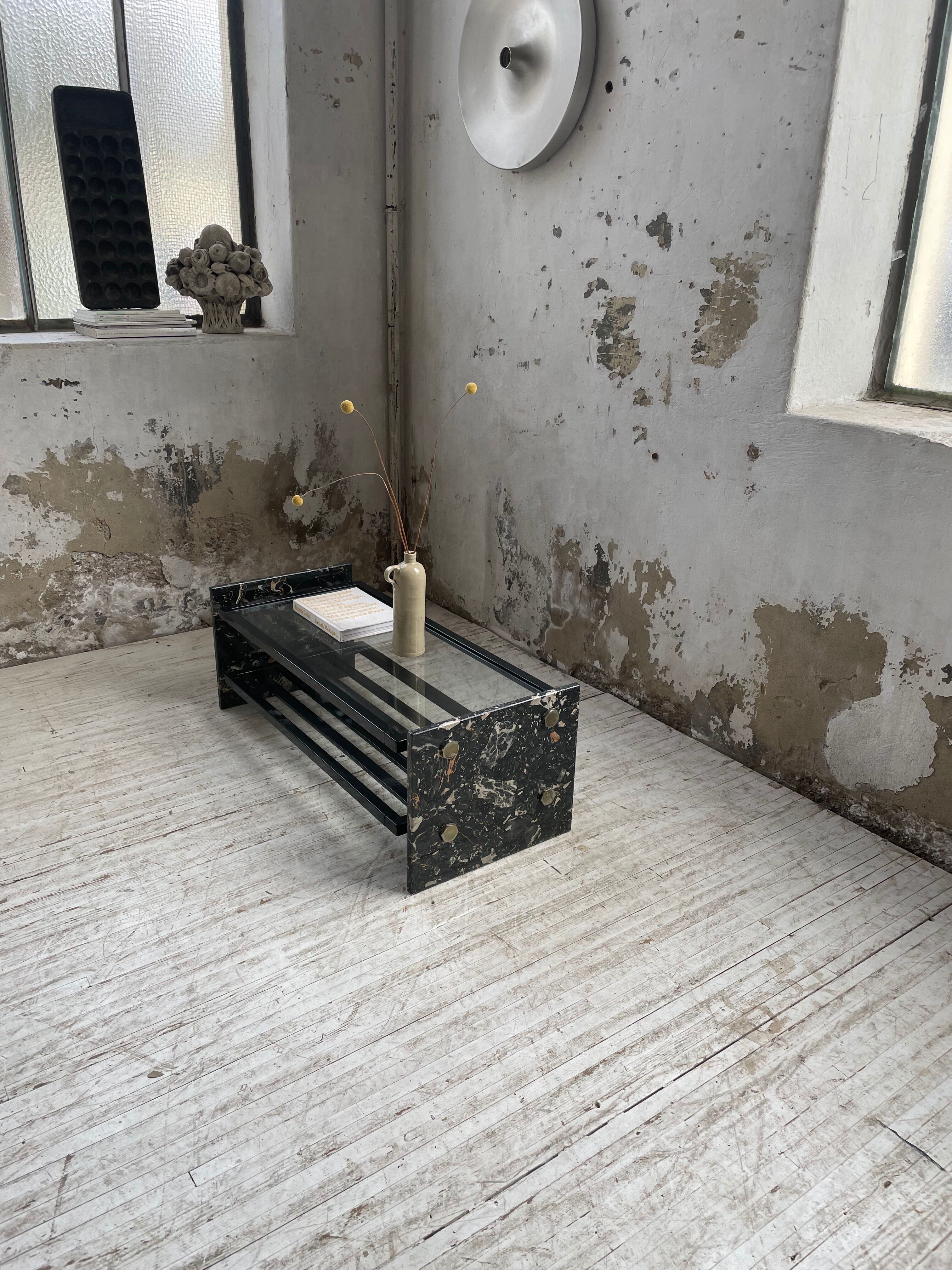 Coffee table year 80 Italian marble and glass