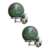 Set of Two Contemporary Green "Ballotton" Murano Glass Wall Sconces