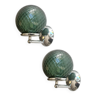 Set of Two Contemporary Green "Ballotton" Murano Glass Wall Sconces