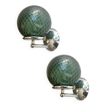 Set of Two Contemporary Green "Ballotton" Murano Glass Wall Sconces